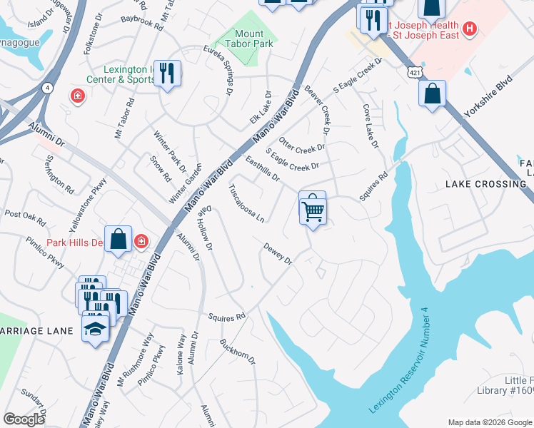 map of restaurants, bars, coffee shops, grocery stores, and more near 2956 Tuscaloosa Lane in Lexington