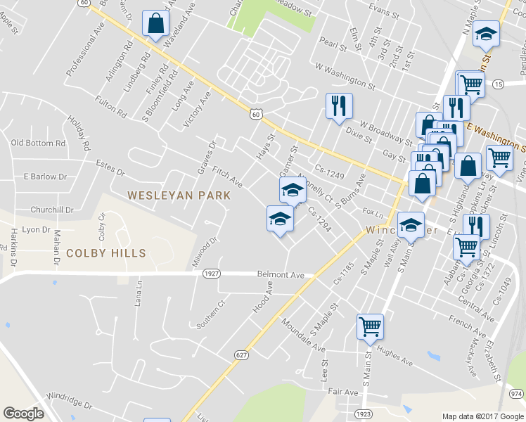 map of restaurants, bars, coffee shops, grocery stores, and more near 22 Fitch Avenue in Winchester