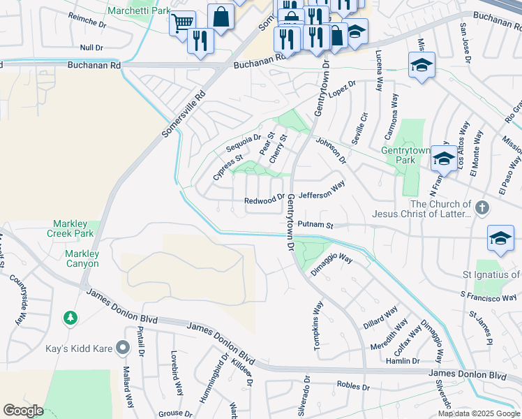 map of restaurants, bars, coffee shops, grocery stores, and more near 3264 Madrone Street in Antioch