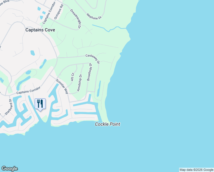 map of restaurants, bars, coffee shops, grocery stores, and more near Seaview Court in Greenbackville