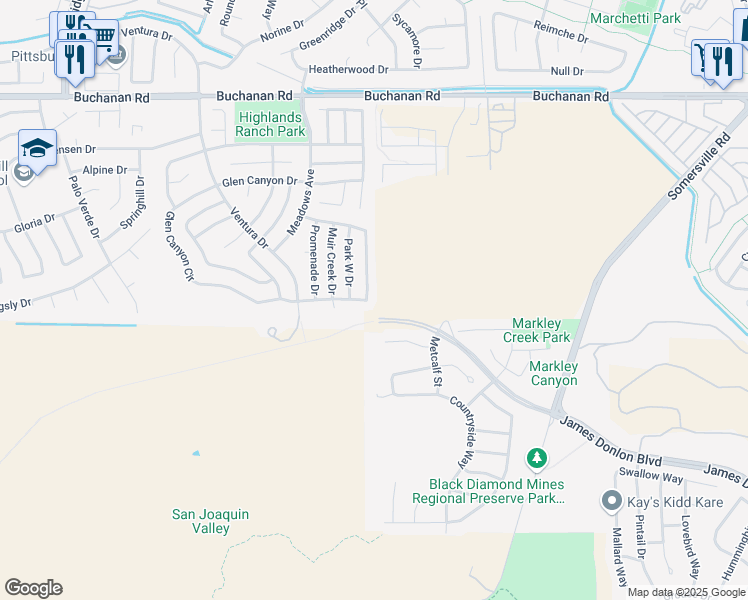 map of restaurants, bars, coffee shops, grocery stores, and more near 1971 Canyon Oaks Circle in Pittsburg