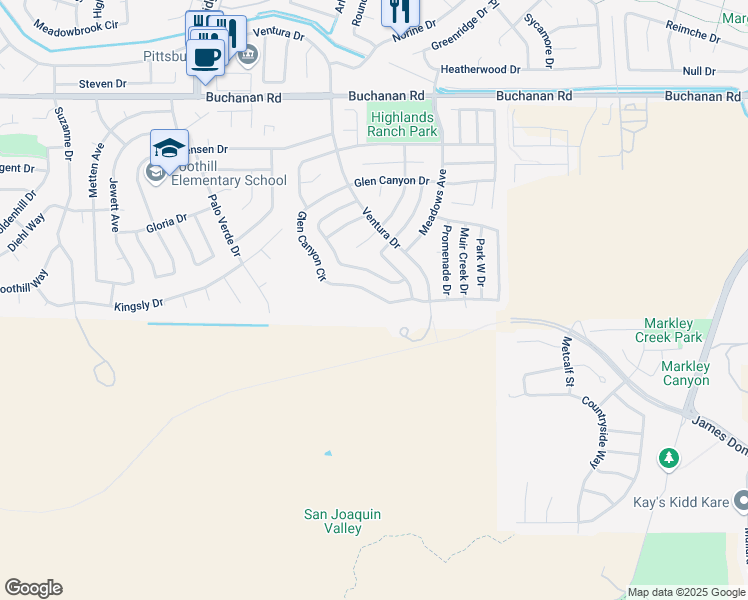 map of restaurants, bars, coffee shops, grocery stores, and more near 4423 Glen Canyon Circle in Pittsburg