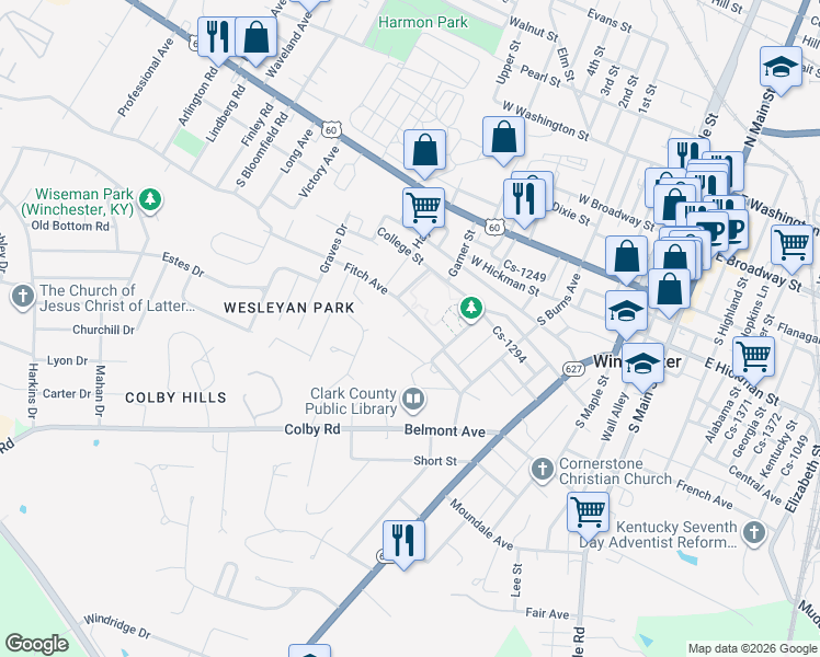 map of restaurants, bars, coffee shops, grocery stores, and more near 22 Fitch Avenue in Winchester
