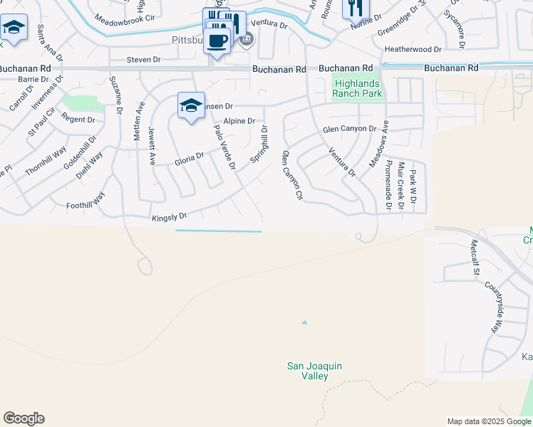 map of restaurants, bars, coffee shops, grocery stores, and more near 4453 Palo Verde Drive in Pittsburg