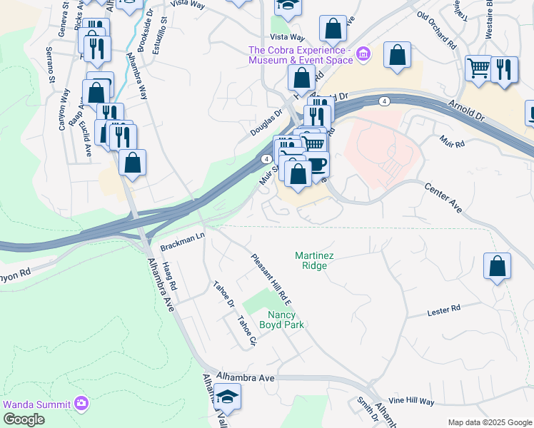 map of restaurants, bars, coffee shops, grocery stores, and more near 161 Donaleen Court in Martinez