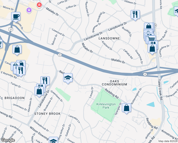 map of restaurants, bars, coffee shops, grocery stores, and more near 3409B Alpine Court in Lexington