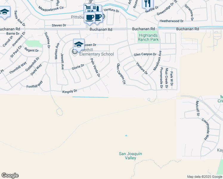 map of restaurants, bars, coffee shops, grocery stores, and more near 4453 Palo Verde Drive in Pittsburg
