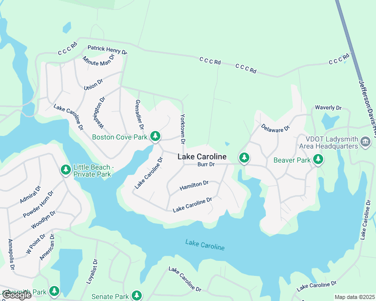 map of restaurants, bars, coffee shops, grocery stores, and more near 134 Yorktown Drive in Ruther Glen