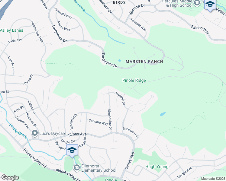 map of restaurants, bars, coffee shops, grocery stores, and more near 2701 Goularte Drive in Pinole