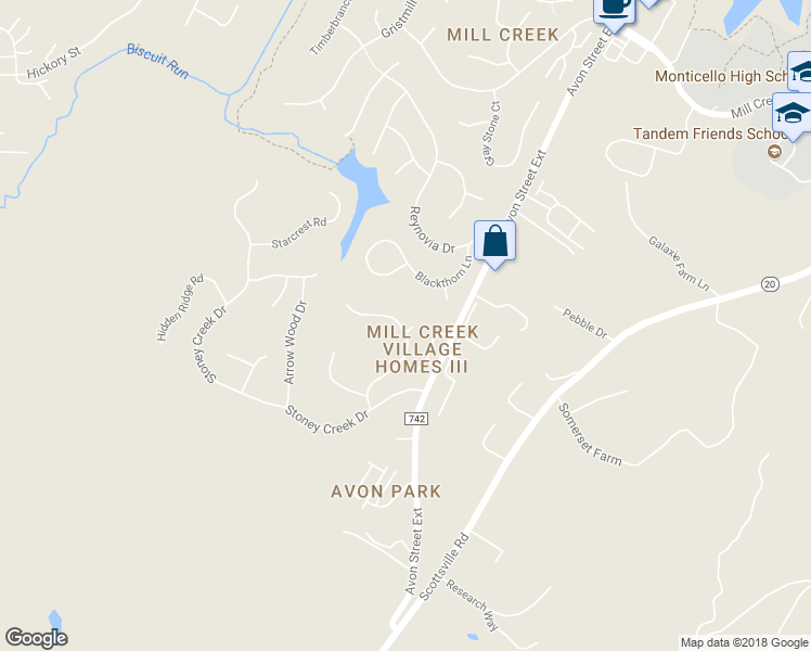 map of restaurants, bars, coffee shops, grocery stores, and more near 284 Autumn Grove Court in Charlottesville