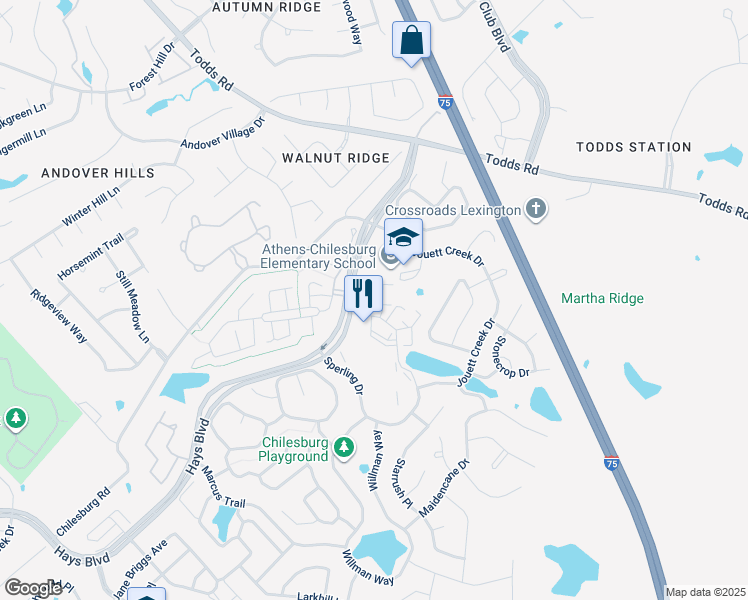map of restaurants, bars, coffee shops, grocery stores, and more near Hays Boulevard in Lexington