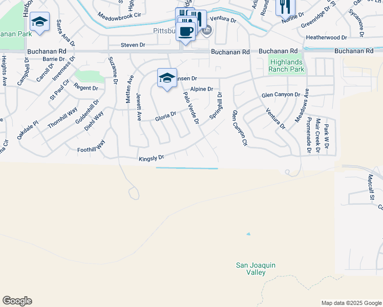 map of restaurants, bars, coffee shops, grocery stores, and more near 17 Cederbrook Place in Pittsburg
