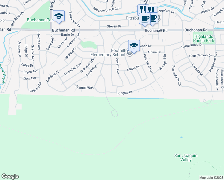 map of restaurants, bars, coffee shops, grocery stores, and more near 1513 Kingsly Drive in Pittsburg