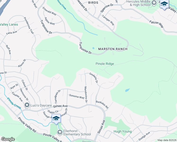 map of restaurants, bars, coffee shops, grocery stores, and more near 2701 Goularte Drive in Pinole