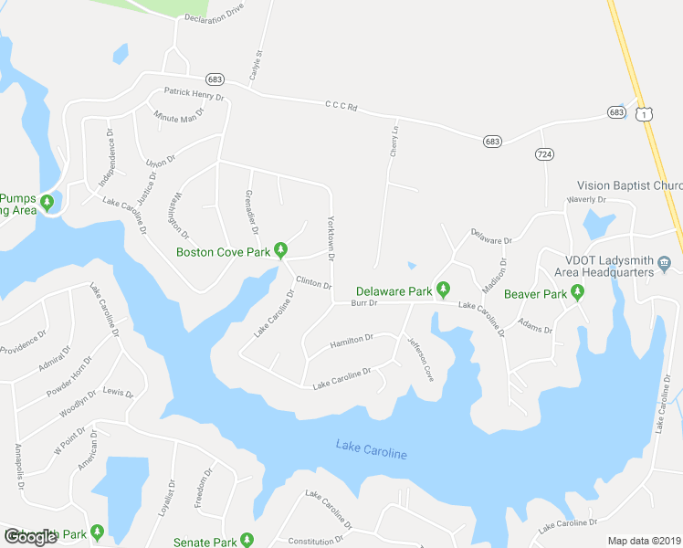 map of restaurants, bars, coffee shops, grocery stores, and more near 134 Yorktown Drive in Ruther Glen