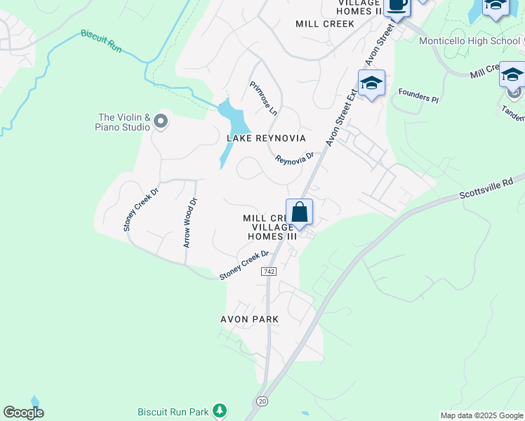 map of restaurants, bars, coffee shops, grocery stores, and more near 284 Autumn Grove Court in Charlottesville