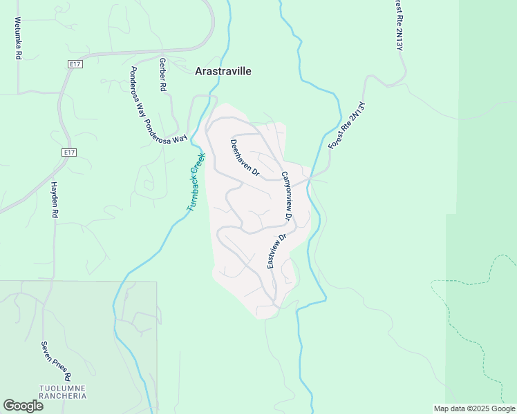 map of restaurants, bars, coffee shops, grocery stores, and more near 20319 Westview Drive in Tuolumne