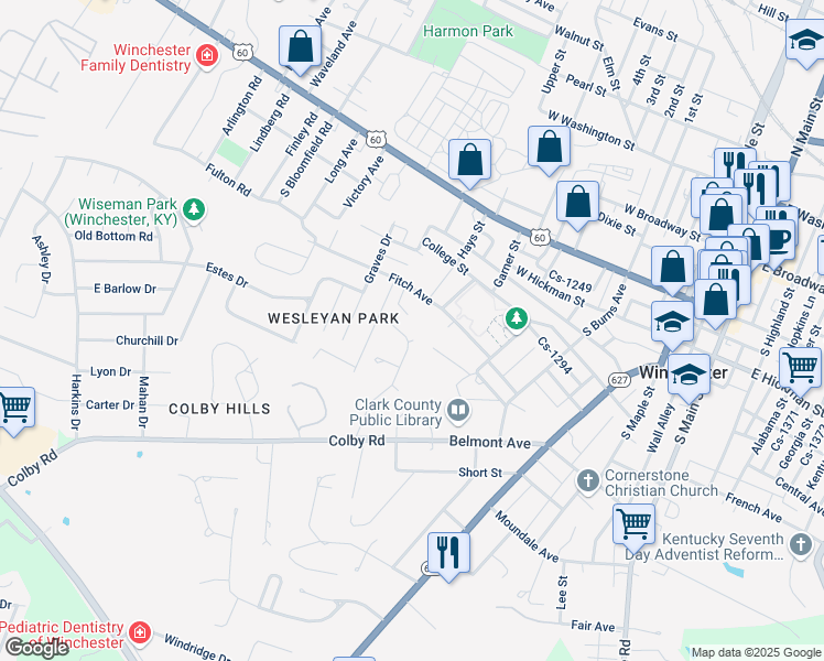map of restaurants, bars, coffee shops, grocery stores, and more near 173 Milwood Drive in Winchester