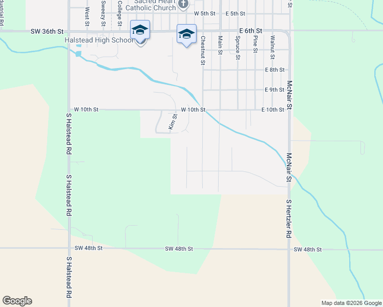 map of restaurants, bars, coffee shops, grocery stores, and more near 1203 Redbud Court in Halstead