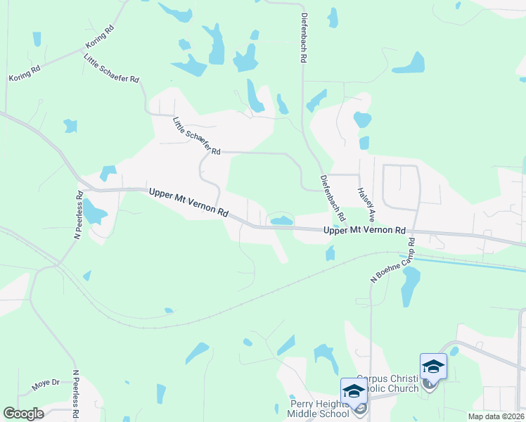 map of restaurants, bars, coffee shops, grocery stores, and more near 6401 Upper Mount Vernon Road in Evansville
