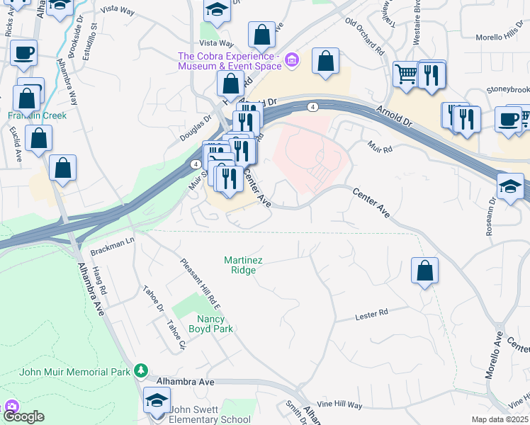 map of restaurants, bars, coffee shops, grocery stores, and more near 817 Center Avenue in Martinez