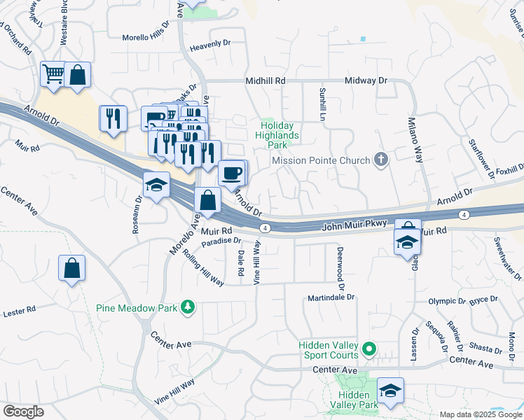 map of restaurants, bars, coffee shops, grocery stores, and more near 464 Eastgate Lane in Martinez