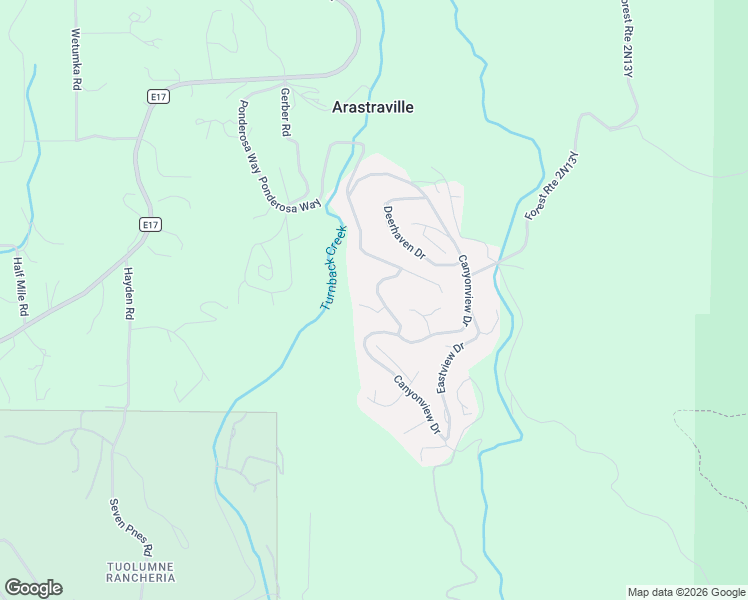 map of restaurants, bars, coffee shops, grocery stores, and more near Canyonview Dr in Tuolumne