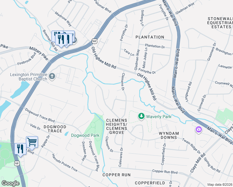 map of restaurants, bars, coffee shops, grocery stores, and more near 2005 Clemens Court in Lexington