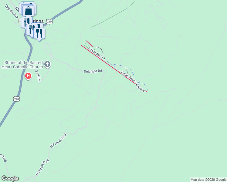 map of restaurants, bars, coffee shops, grocery stores, and more near 5625 Sam Snead Highway in Hot Springs