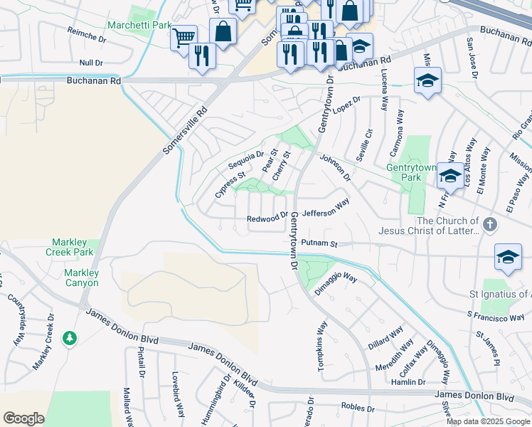 map of restaurants, bars, coffee shops, grocery stores, and more near 3125 Ash Street in Antioch