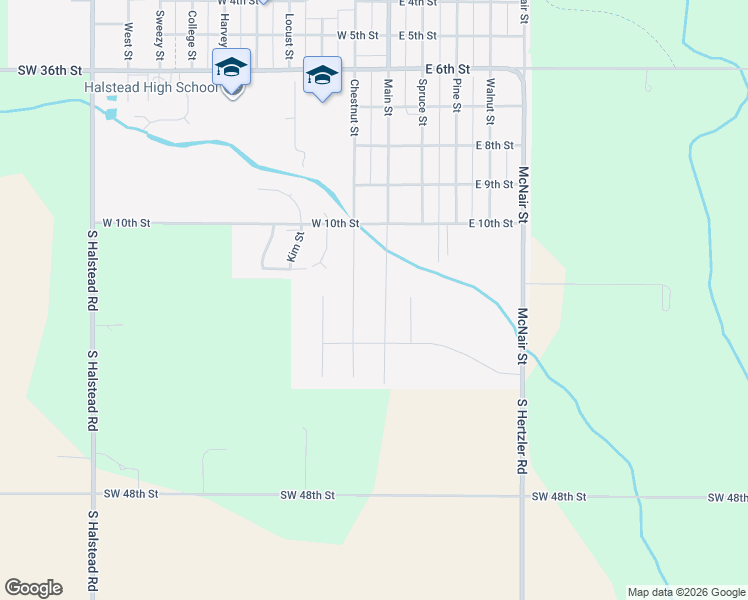 map of restaurants, bars, coffee shops, grocery stores, and more near 1205 Stutzman Circle in Halstead