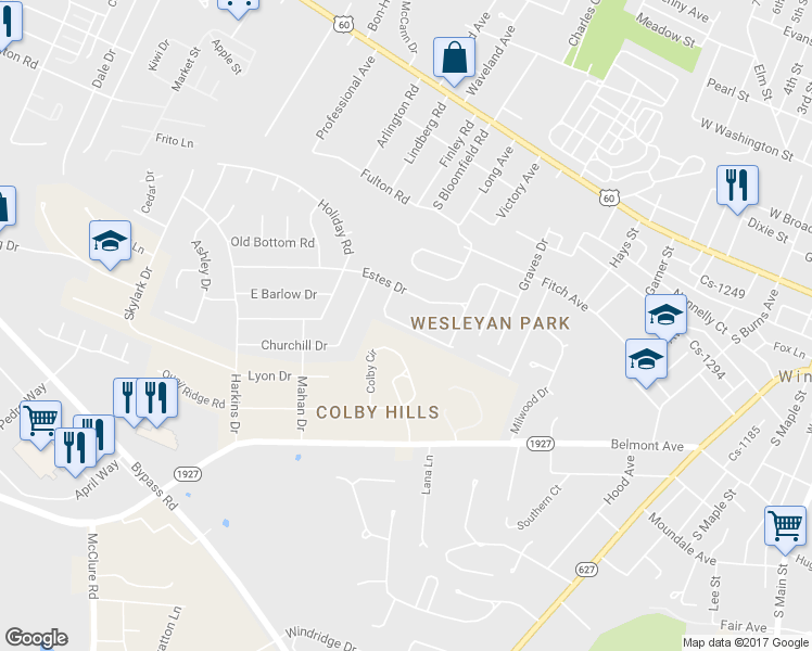 map of restaurants, bars, coffee shops, grocery stores, and more near 25 Locust Drive in Winchester