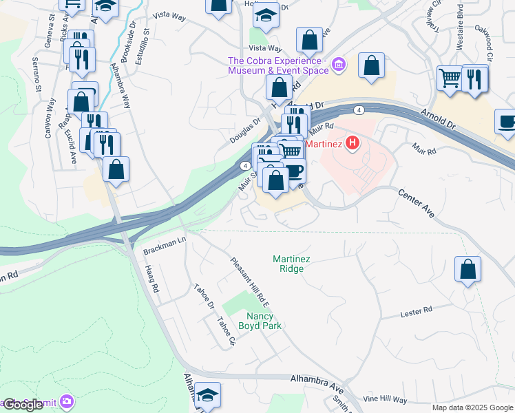 map of restaurants, bars, coffee shops, grocery stores, and more near 508 Center Avenue in Martinez