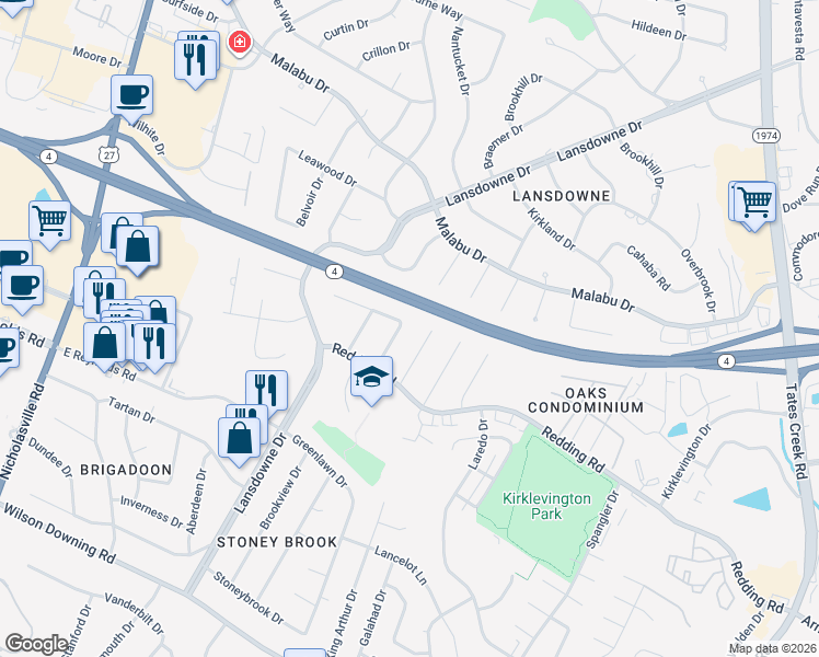 map of restaurants, bars, coffee shops, grocery stores, and more near 313 Hightower Road in Lexington