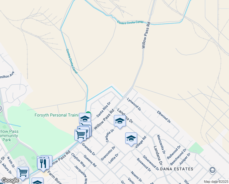 map of restaurants, bars, coffee shops, grocery stores, and more near 1930 Natoma Drive in Concord