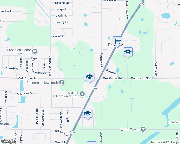 map of restaurants, bars, coffee shops, grocery stores, and more near 7322 Oak Grove Road in Newburgh