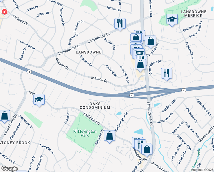 map of restaurants, bars, coffee shops, grocery stores, and more near 812 Malabu Drive in Lexington