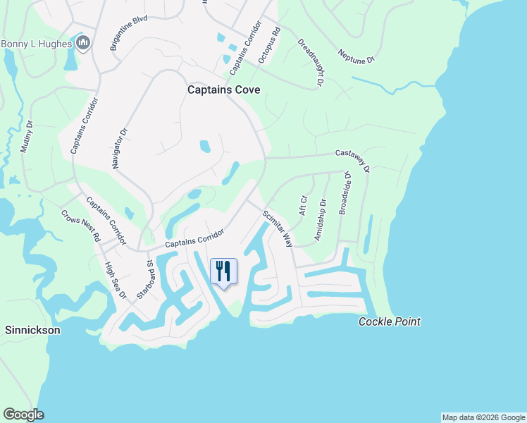 map of restaurants, bars, coffee shops, grocery stores, and more near Broadside Dr in Accomack