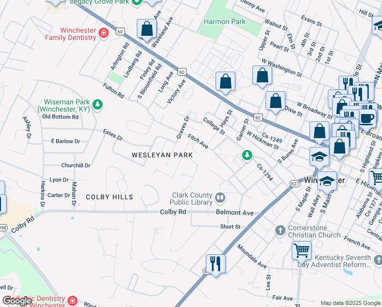 map of restaurants, bars, coffee shops, grocery stores, and more near 173 Milwood Drive in Winchester