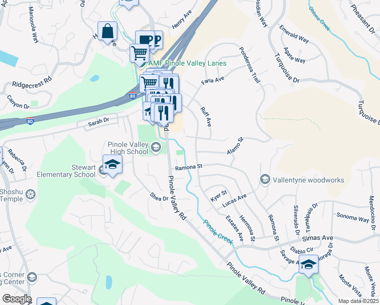 map of restaurants, bars, coffee shops, grocery stores, and more near 2940 Estates Avenue in Pinole
