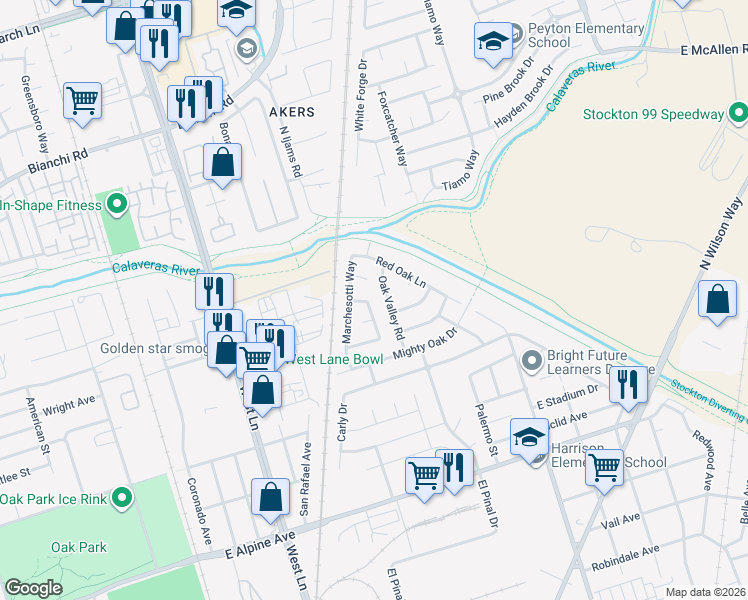 map of restaurants, bars, coffee shops, grocery stores, and more near 4028 Trieste Circle in Stockton