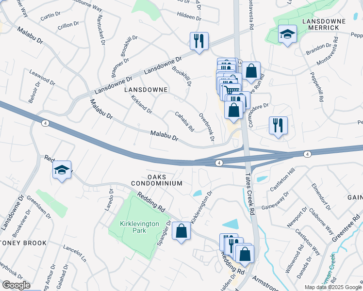 map of restaurants, bars, coffee shops, grocery stores, and more near 812 Malabu Drive in Lexington