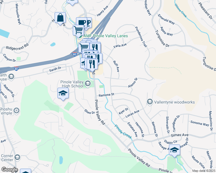 map of restaurants, bars, coffee shops, grocery stores, and more near 2940 Estates Avenue in Pinole