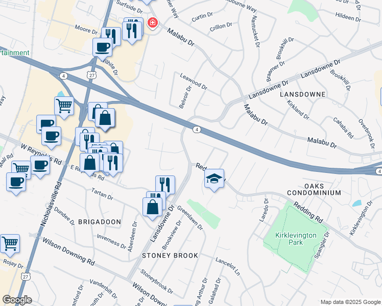 map of restaurants, bars, coffee shops, grocery stores, and more near 3468 Lansdowne Dr in Lexington