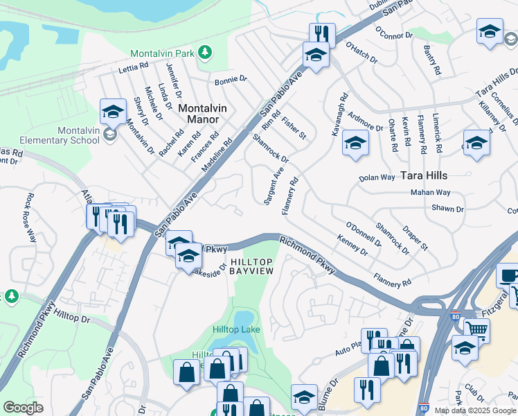 map of restaurants, bars, coffee shops, grocery stores, and more near 2776 Sargent Avenue in San Pablo
