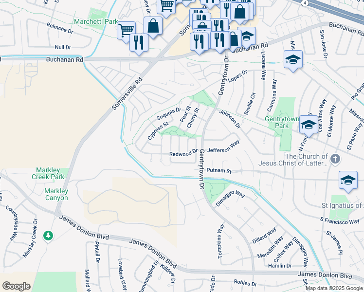 map of restaurants, bars, coffee shops, grocery stores, and more near 3125 Ash Street in Antioch