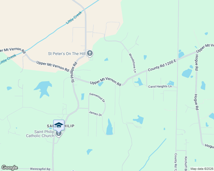 map of restaurants, bars, coffee shops, grocery stores, and more near 11415 Upper Mount Vernon Road in Evansville