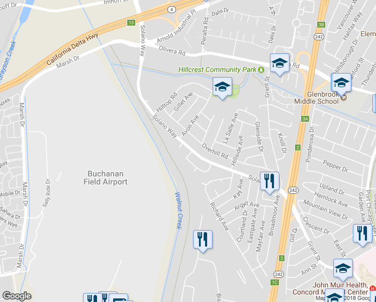 map of restaurants, bars, coffee shops, grocery stores, and more near 1932 Solano Way in Concord
