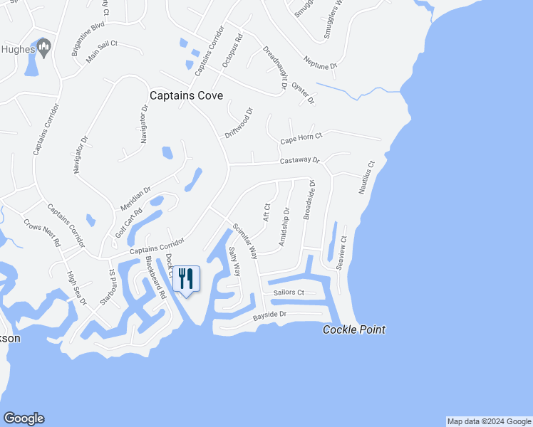 map of restaurants, bars, coffee shops, grocery stores, and more near Aft Court in Captains Cove