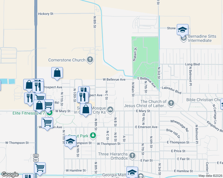 map of restaurants, bars, coffee shops, grocery stores, and more near 304 Florence Avenue in Garden City
